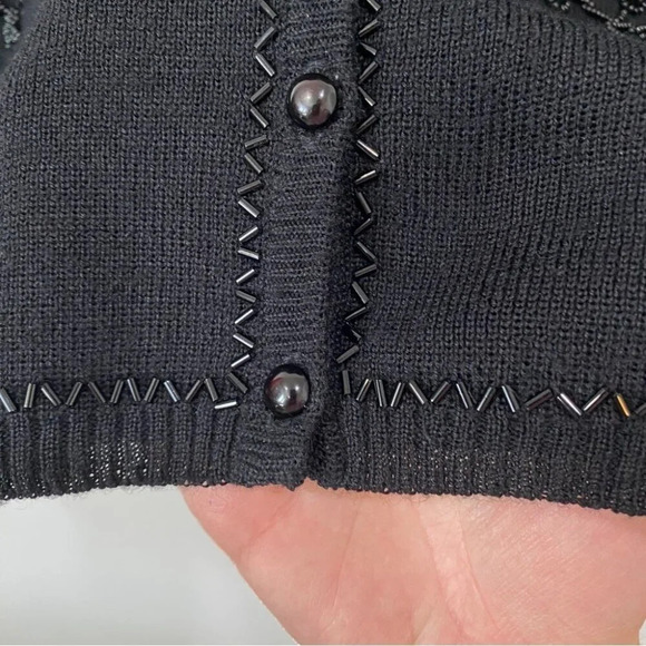 Jessica Petite Vintage Grandmacore Delicate Beaded Button Up Knit Black Cardigan - Picture 5 of 16